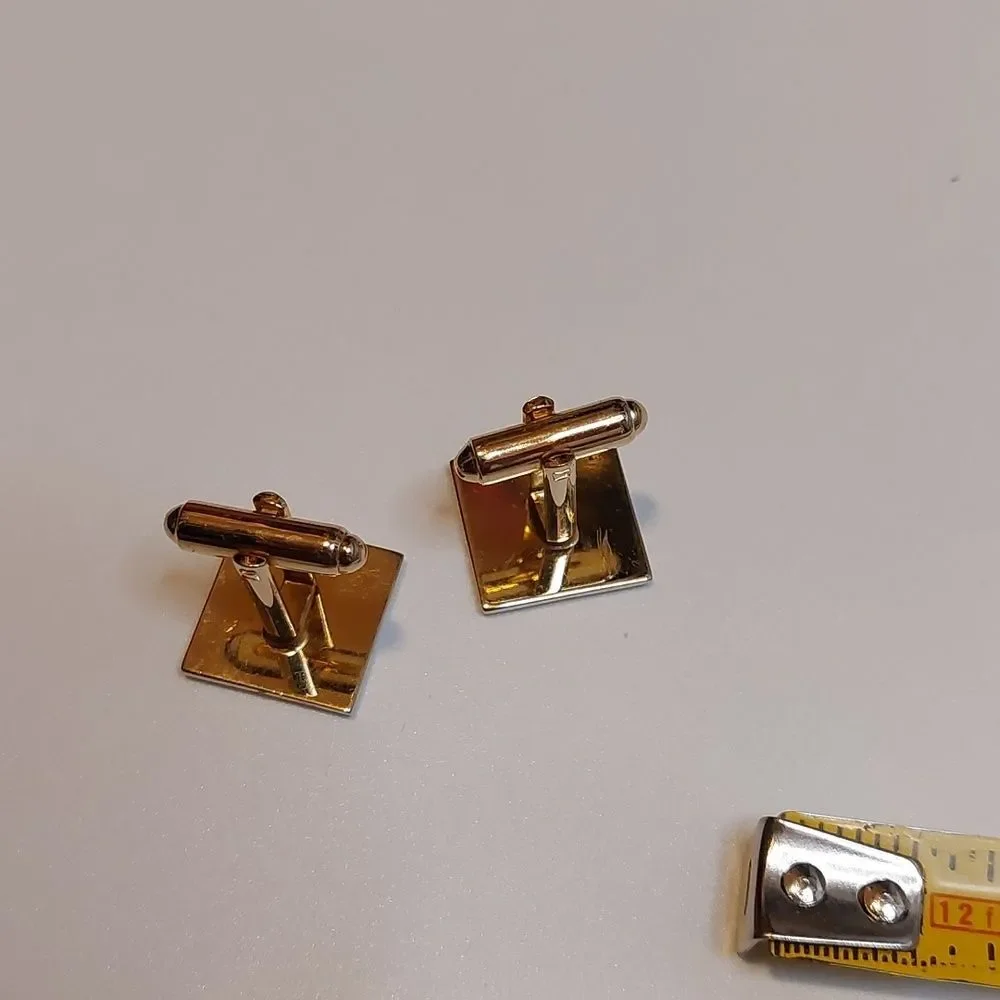 Vintage Shields Textured Clover Square Cufflinks Two Tone Gold